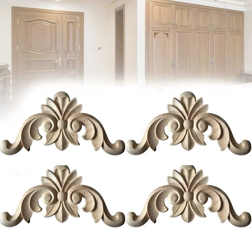 

4 Pcs Wooden Carved Corner Onlay Furniture Applique Mouldings Decal Unpainted Decal Vintage Decoration Accessories