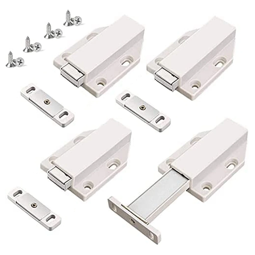 Push Latch Heavy Duty 4 Pack Push to Open Cabinet Hardware Magnetic Contact Latches for Large Door Push White