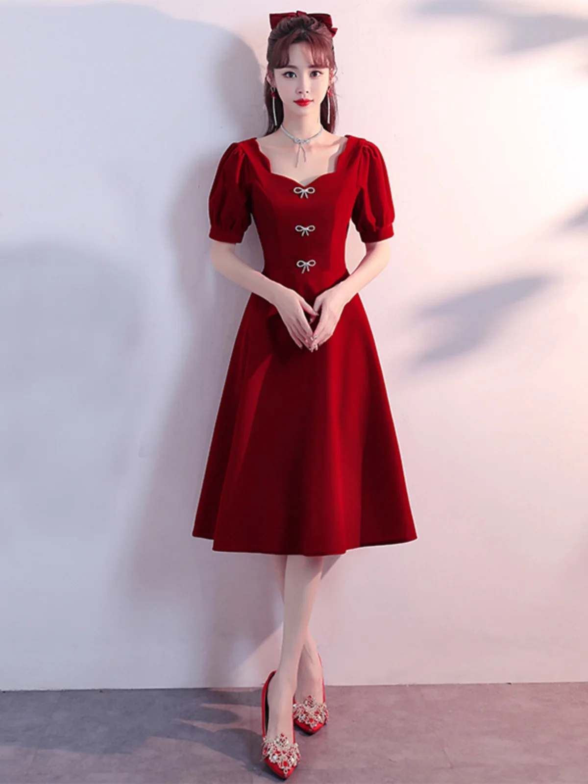 Ele Long Red Evening Dr for Wedding Thank You Banquet Engagement Par Women's Faionable Ele Zipper Sle Dr