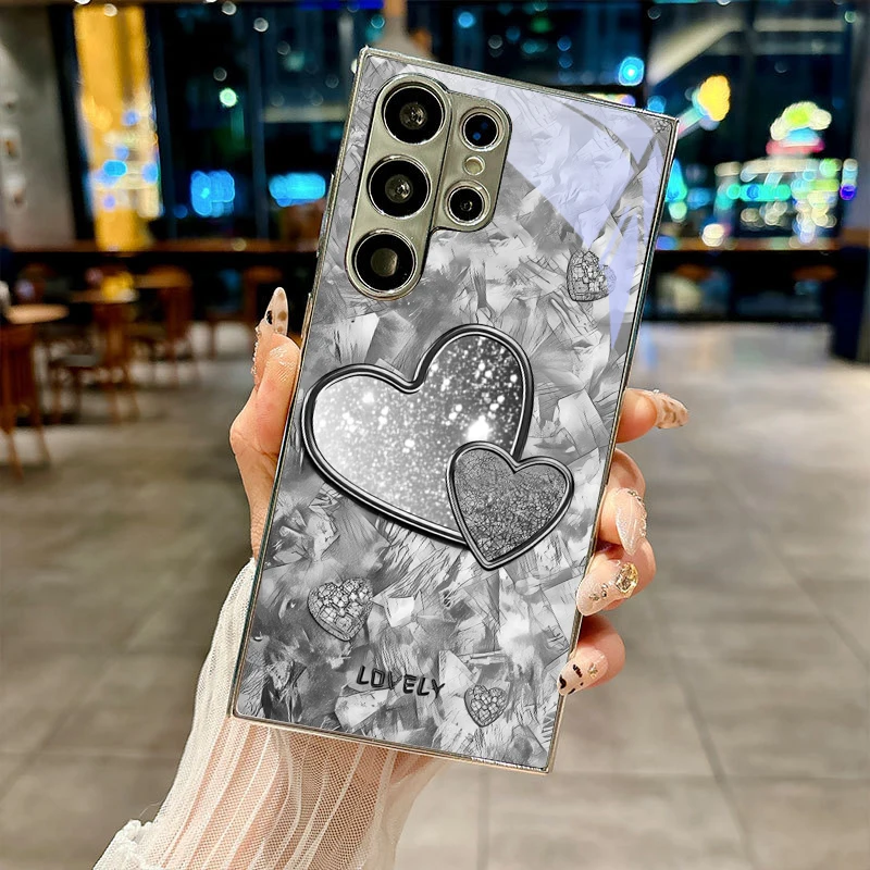 Glitter Crack Art Electroplated Silver Phone Case For Samsung Galaxy S26 S25 S24 S23 S22 S21 S20 Ultra Plus FE S26+ Glass Cover