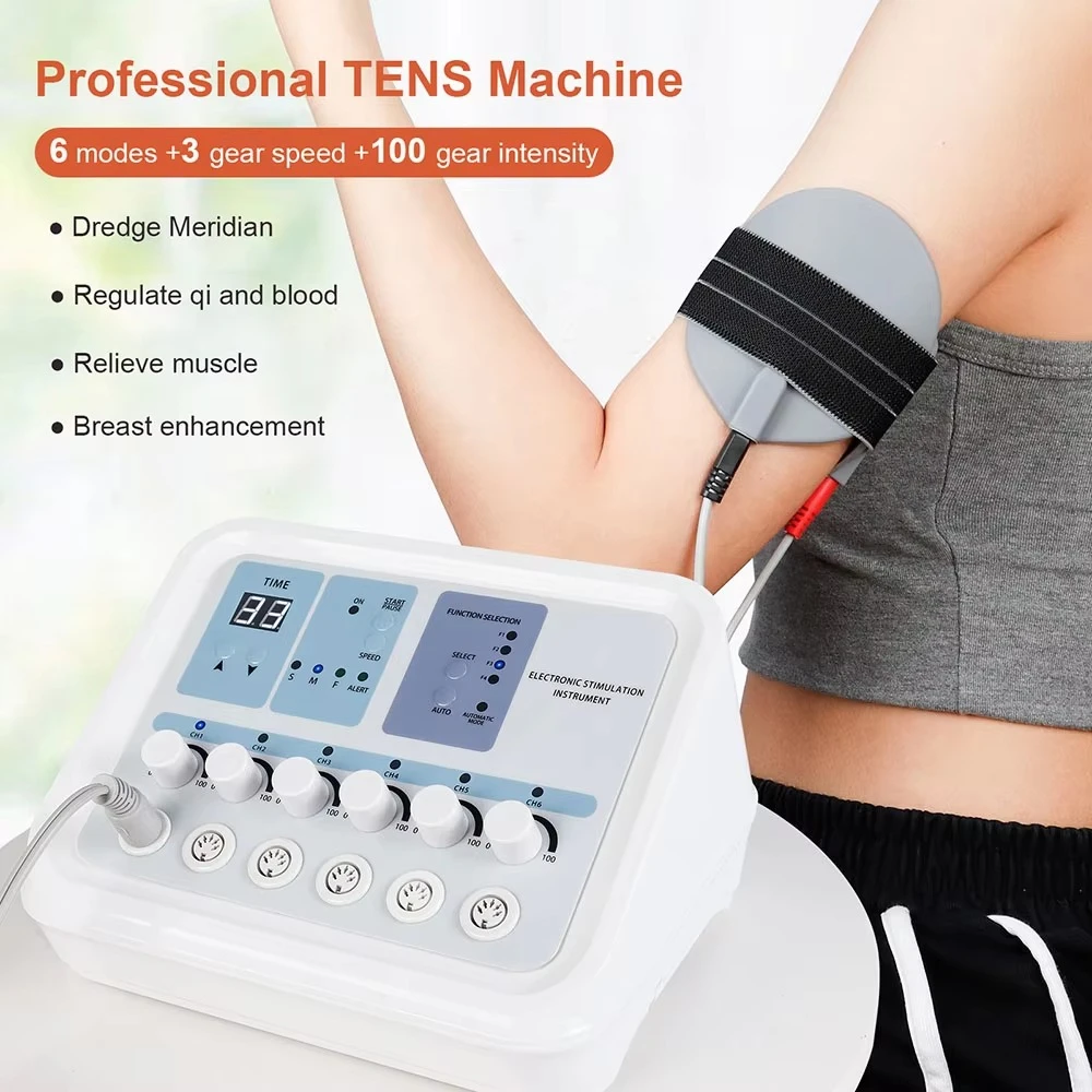 6 Outputs TENS EMS Muscle Stimulator DDS Microcurrent Body Massager Meridian Pulse Therapy Slimming Machine Pain Relief Sculptin