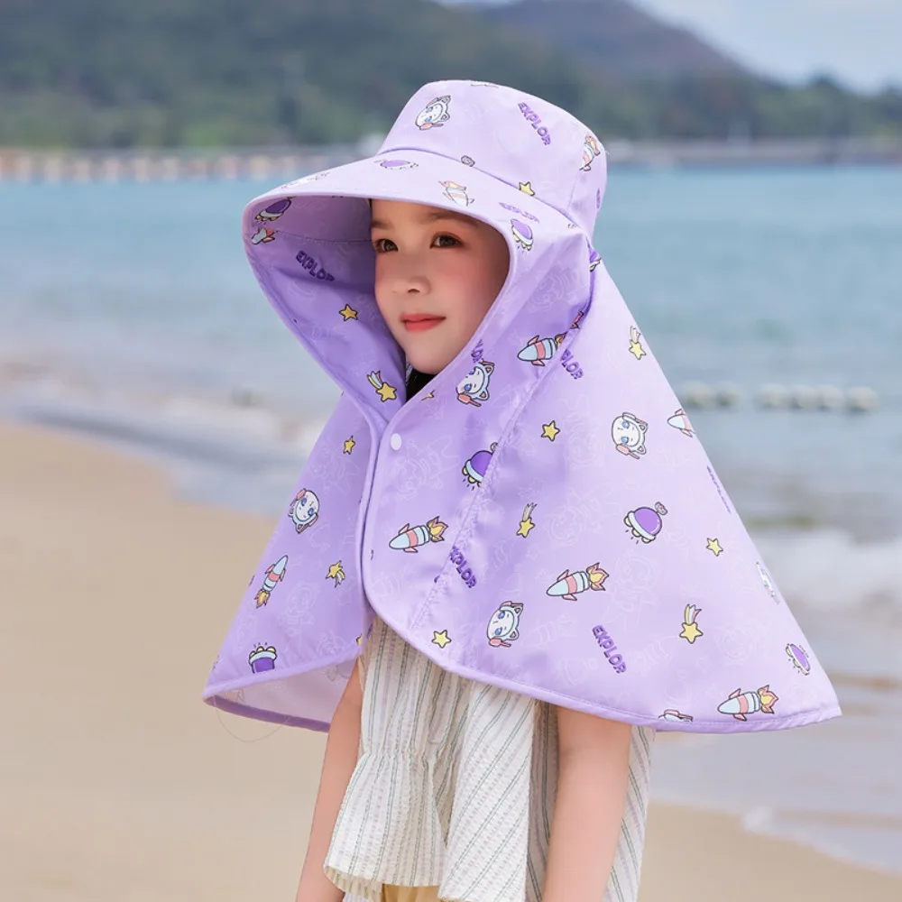 

Fashion Big Brim Baby Fisherman Hat Shawl Cartoon Kids Sunscreen Hat Neck Cover Bucket Cap Children Beach Cap Spring
