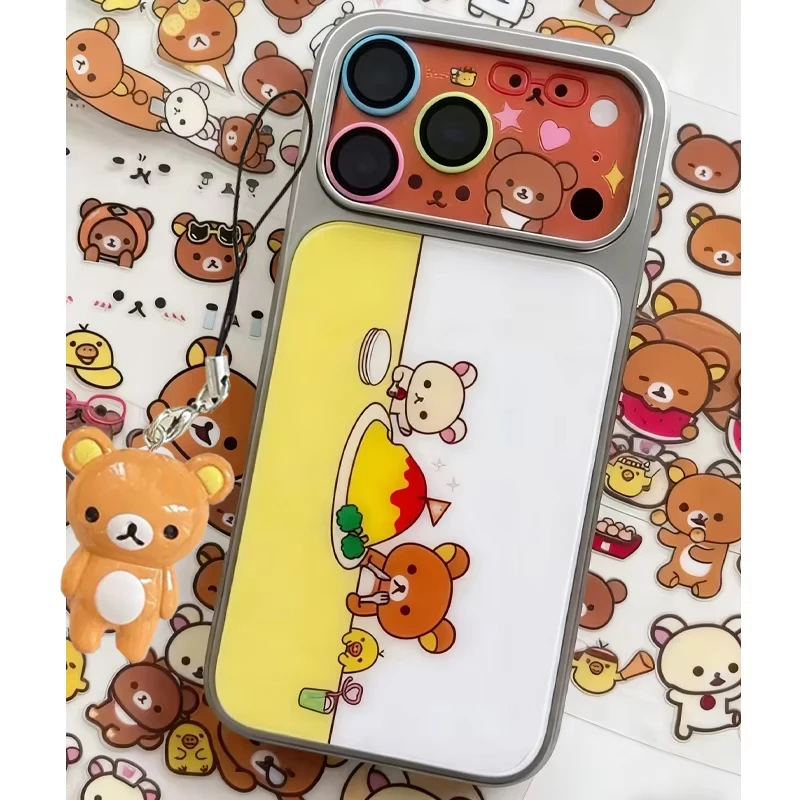 Coreano INS Alla Moda Del Fumetto Sveglio R-Rilakkuma Goccia Colla Cassa Del Telefono Per iPhone17 Promax Air 16 15 14 13 12 11 Pro Max Plus Y2k Copertura