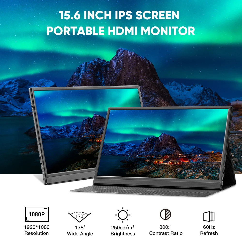 Imagem -02 - Miktver-monitor Portátil com Alto-falante Duplo Hdmi e tipo c Monitor Externo para Laptop e Telefone Tela Ips Fhd 1920x1080 60hz 15.6