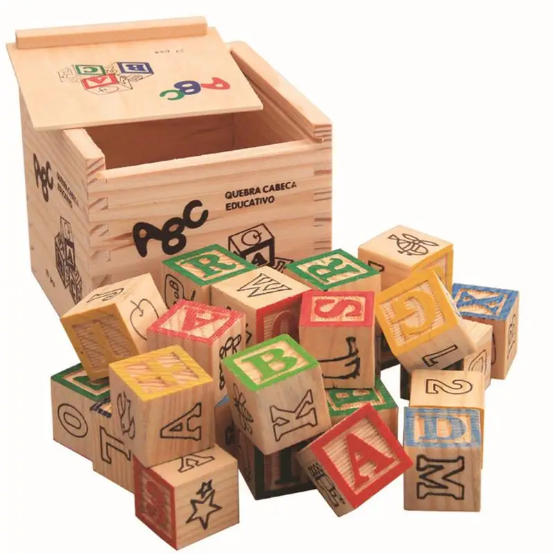 

1 Box English Wooden Alphabet Blocks Montessori Stacking Building Sorting Toys Educational Puzzle Learning Letter for Children