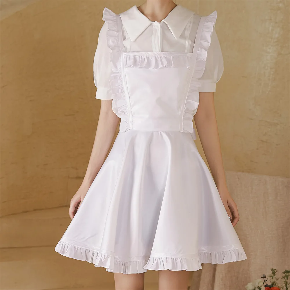 

Cross Back Ruffle Apron Waterproof Oil Resistant Kitchen Nail Salon Uniform