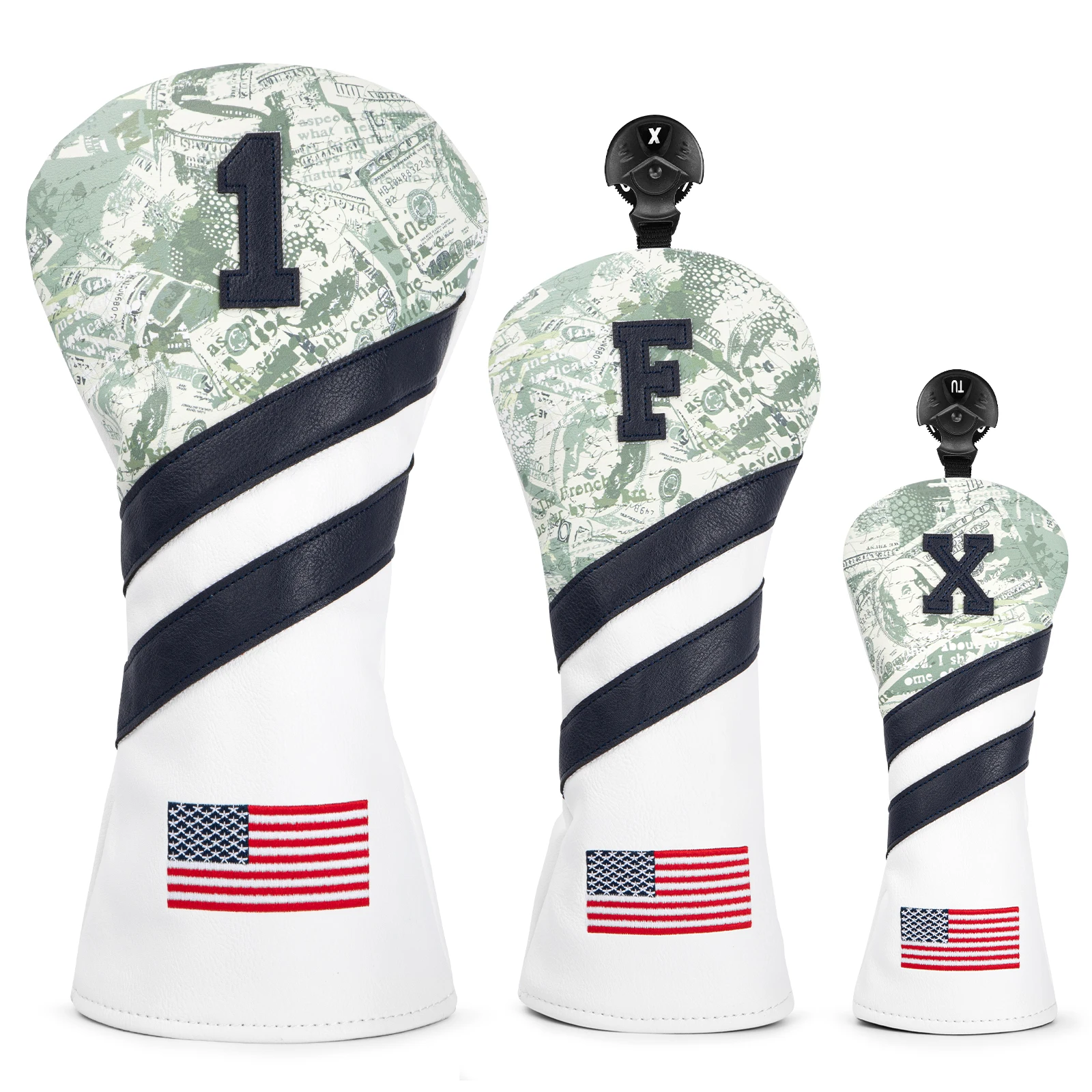 US Dollar Golf Headcovers, USA Premium Leather Golf Head Cover, Embroidery Golf Driver Fairway Wood Hybrid Head Covers