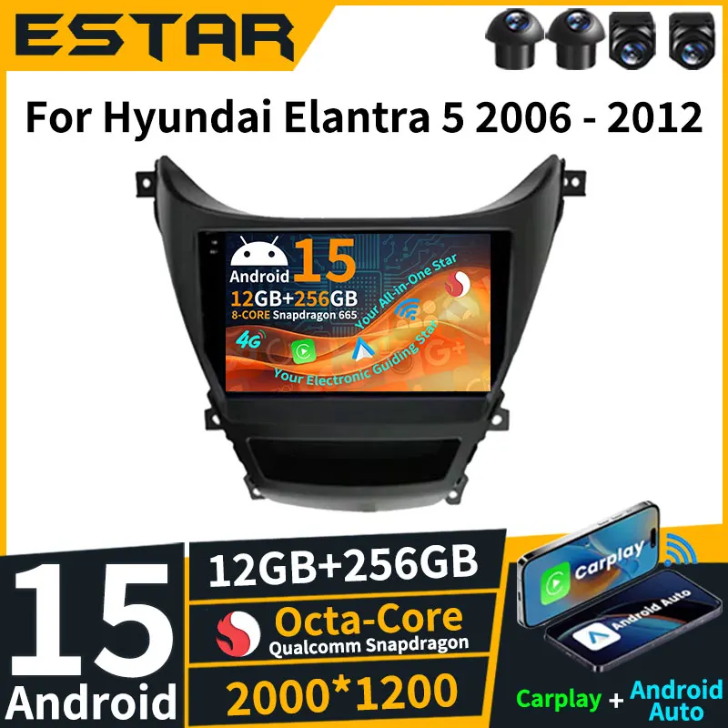 Qualcomm Wireless Carplay Auto Android 15 For Hyundai Elantra 5 JK GD MD UD 2006 - 2012 DSP GPS 2K Screen Navigation BT Stereo 