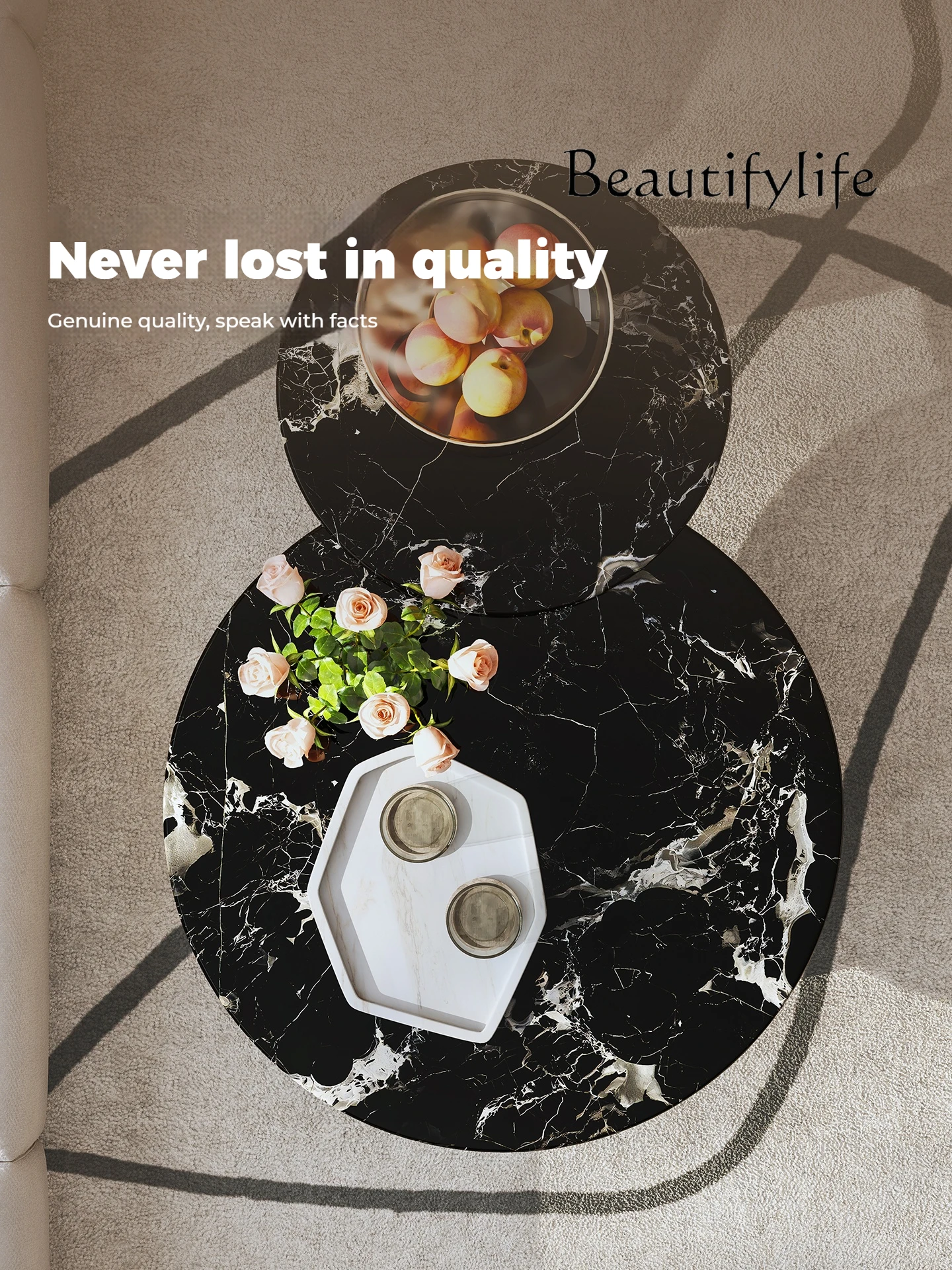 X طاولة قهوة رخامية إيطالية فاخرة باللون الأسود والذهبي الوردي مستديرة 2025 مجموعة غرفة المعيشة وابي سابي الحد الأدنى الحديثة ديكور للطاولات المركزية #3