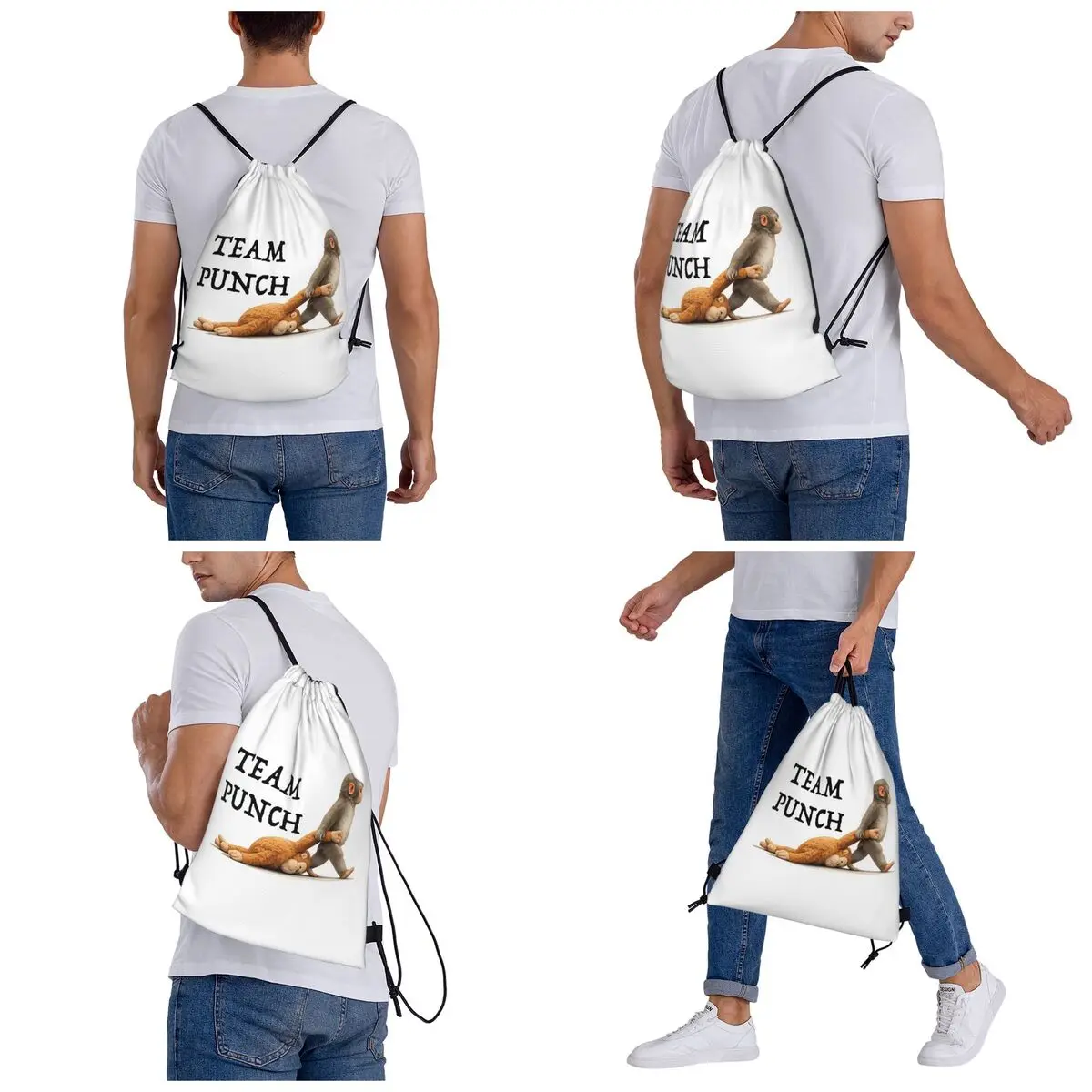 Team Punch Monkey Backpacks Casual Drawstring Bundle Pocket Sports Bag Book Bags for Travel Students