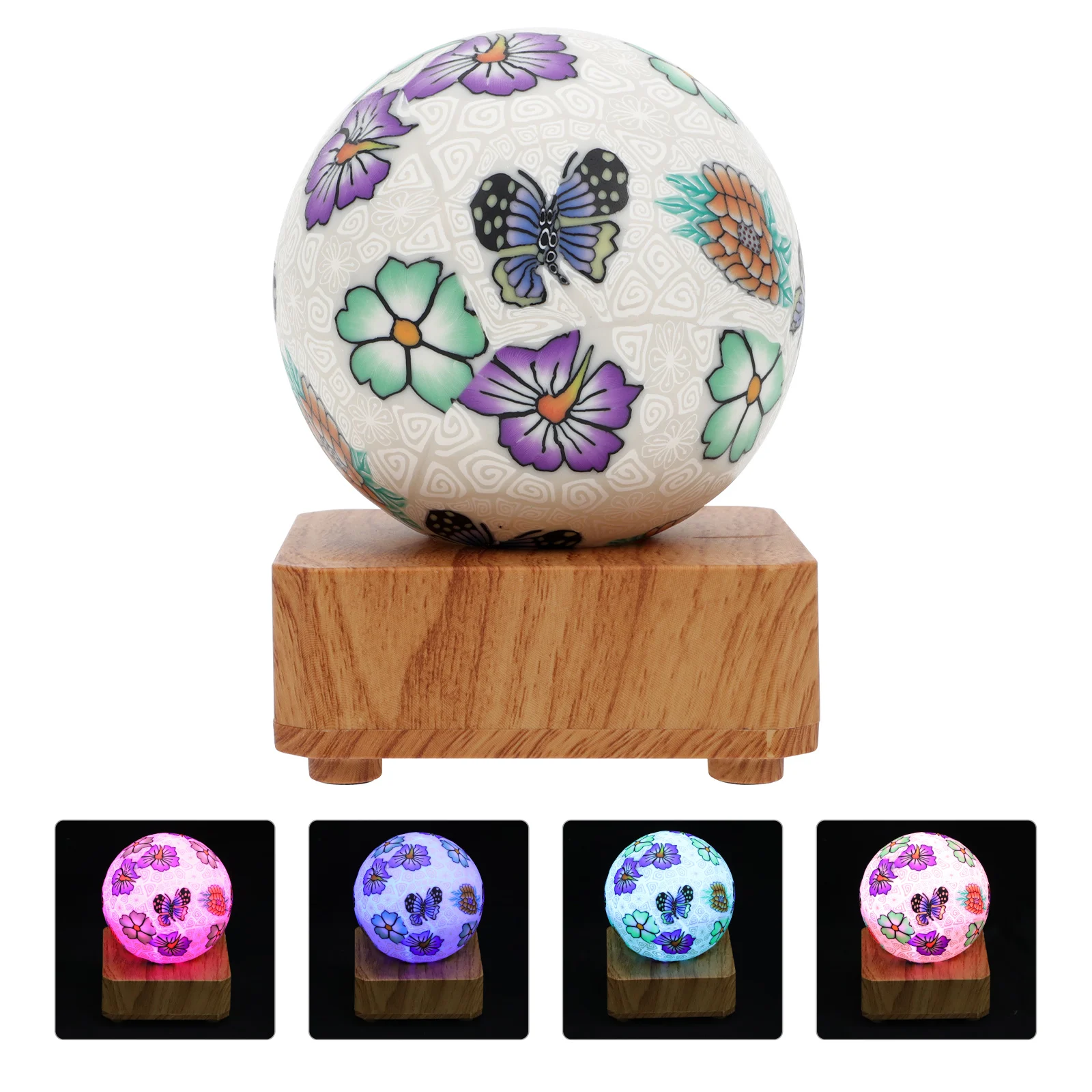 

Glass Ball Lamp LED Color Changing Night Light Decorative Desk Lamp Wood Base Bedroom Living Room Café Small Night Light Safe