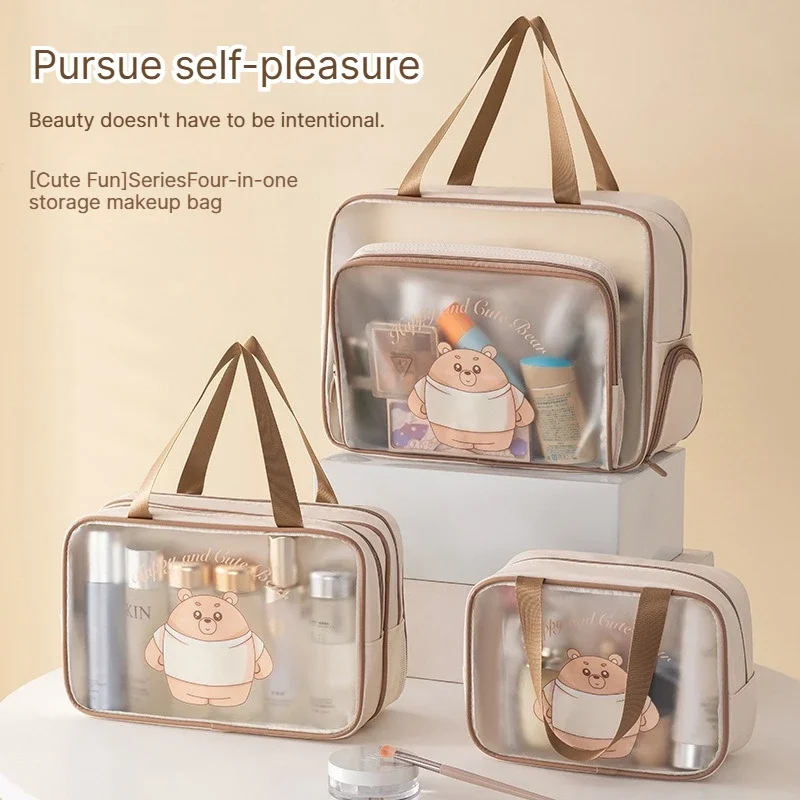 B Portable Travel Wash Bag Female Transparent Waterproof Makeup Storage Pouch Large Capacity Cosmetic Organizer Pu Material
