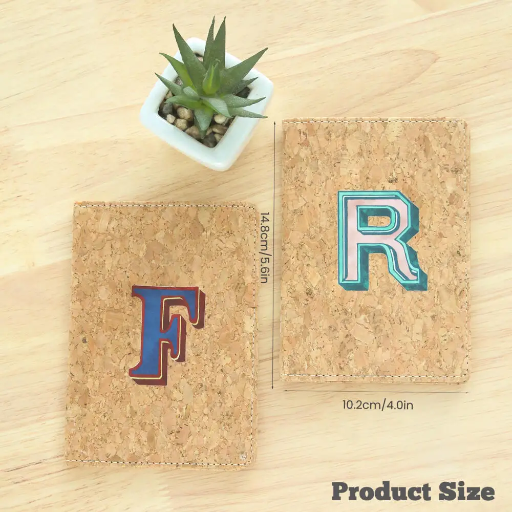 Custom Initial Cork Passport Cover Personalized Letter Print Eco-Friendly Travel Document Holder Print Eco Travel Wallet Gifts
