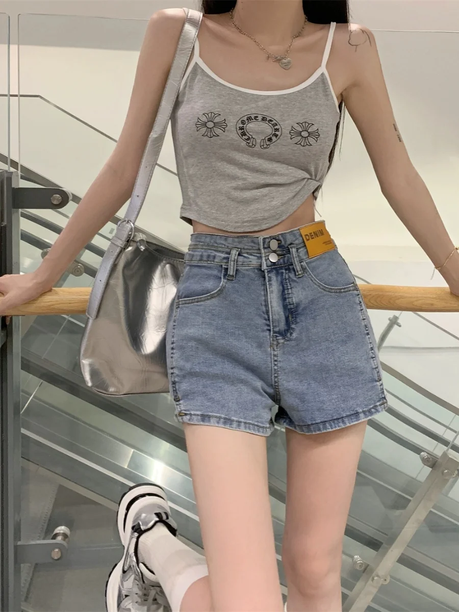 

High Waist A-Line Denim orts Women's plus Size Slimming Hot Pants Summer Long Leg Lengthening Distred Blue Jeans orts