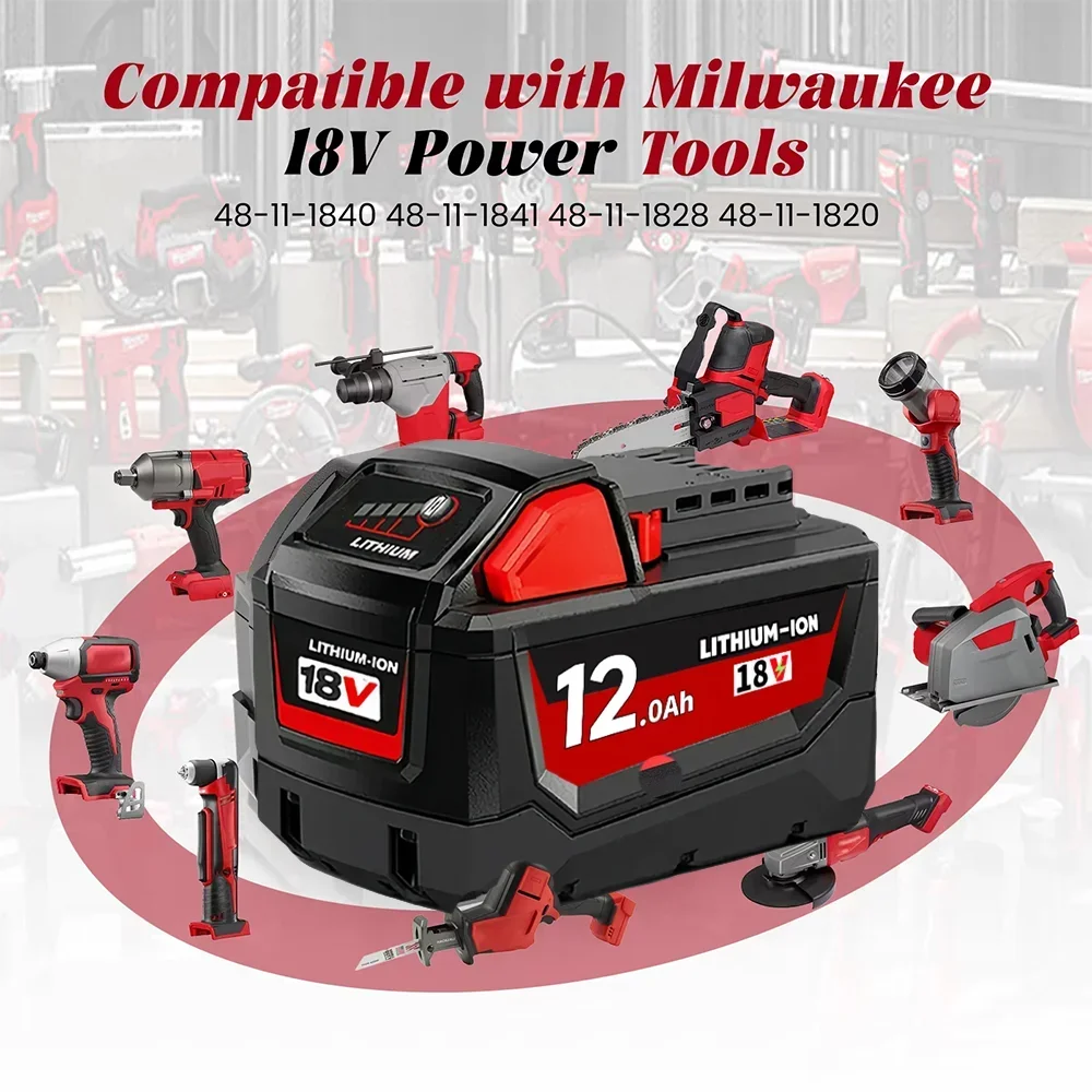 100%Original Milwaukee M18 12.0Ah High-capacity Lithium Battery 48-11-1860 48-11-1850 48-11-1840 48-11-1820 Rechargeable Battery