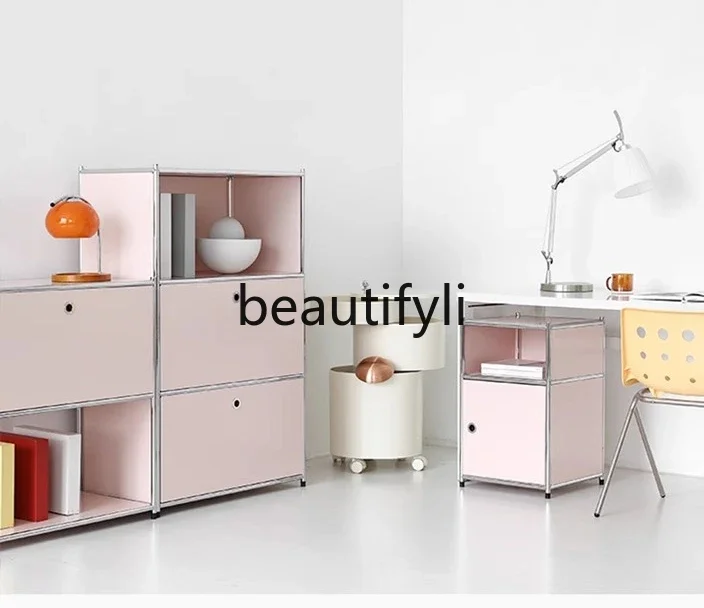 

Bedside Table Small Stainless Steel Simple Modern Household Bedroom Light Luxury Modular Storage Cabinet1184