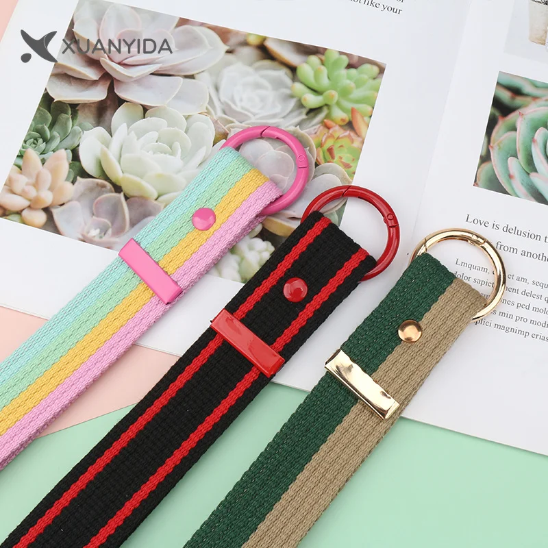 Creative Intercolor Cotton Strap Keychain Key Holder Carabiner Key Ring For Backpack Pendant Hanging Cord Baggage Tag Key Chains