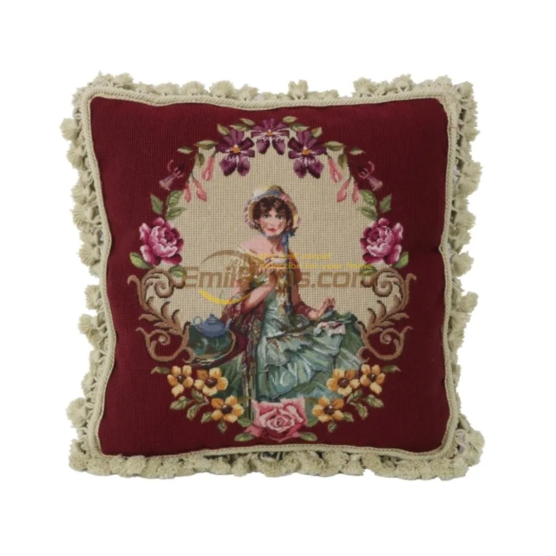  character  pillow Victorian style high-end hand embroidered European ethnic woven  needlepoint 