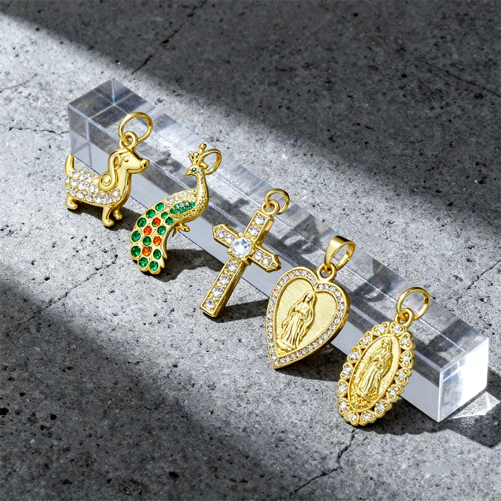 

2Pcs Pendants for DIY Jewelry Making Cz Zirconia Dachshund Rooster Cross Religious Charms Women Men Fashion Necklace Accessory