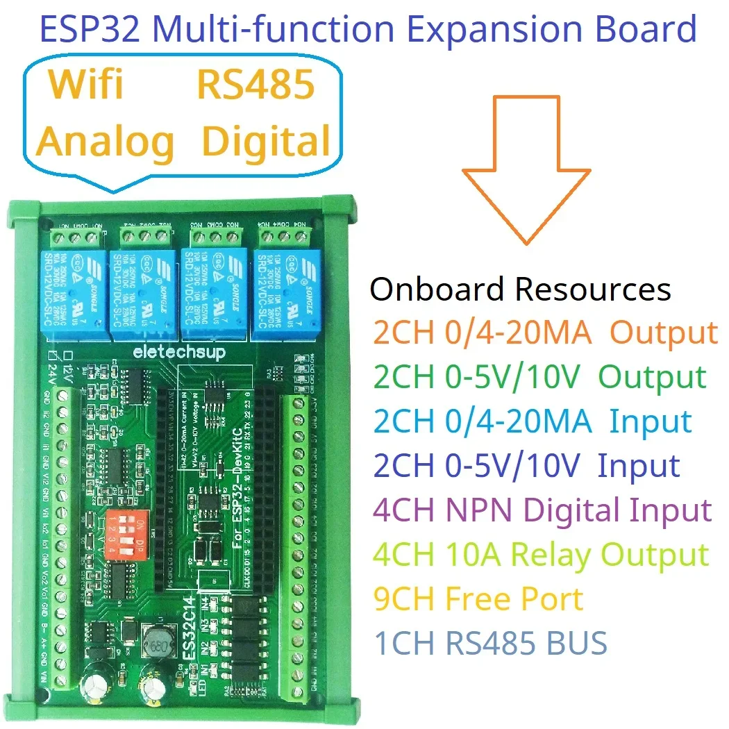 RS485 2AO 2AI 4DI 4DO ESP32 Multifunction Expansion Board Modbus Wifi Relay Module for Arduino WEB MQTT Ethernet Network Http