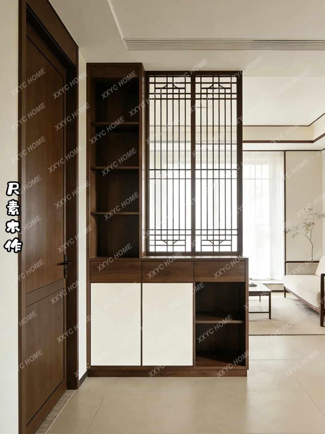 New chinoiserie black walnut partition screen entrance cabinet living room entrance solid wood storage storage blocking seat scr
