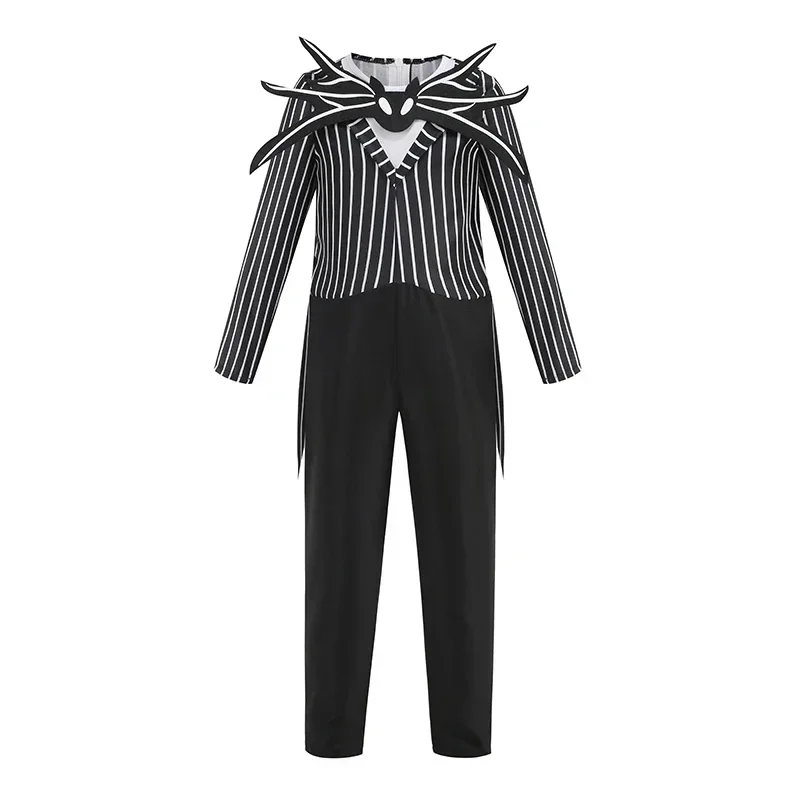 Halloween Jungen Kürbiskönig Skelett Jack Gestreifter Overall Kostüm Skelett-Handschuhe Maske Schwarze Rose Kinder Party Cosplay Outfit Set – Detail 5