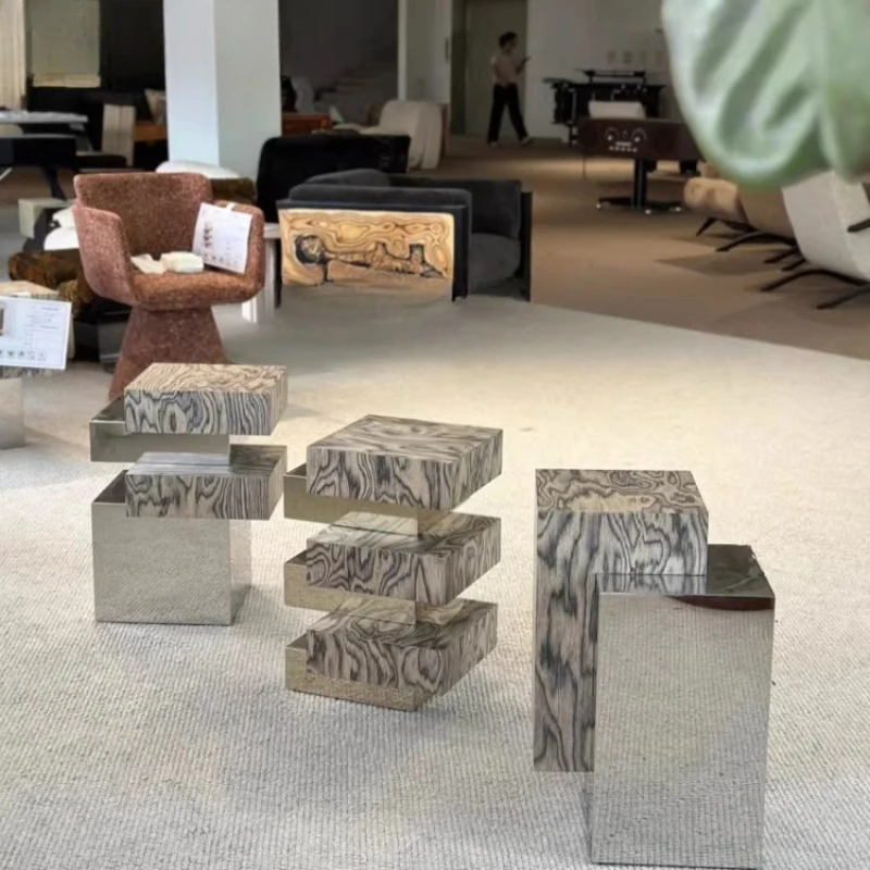 

Б/у металлический журнальный столик из цельного дерева, креативная модель гостиничного номера, угловой столик B&B, мягкая мебель