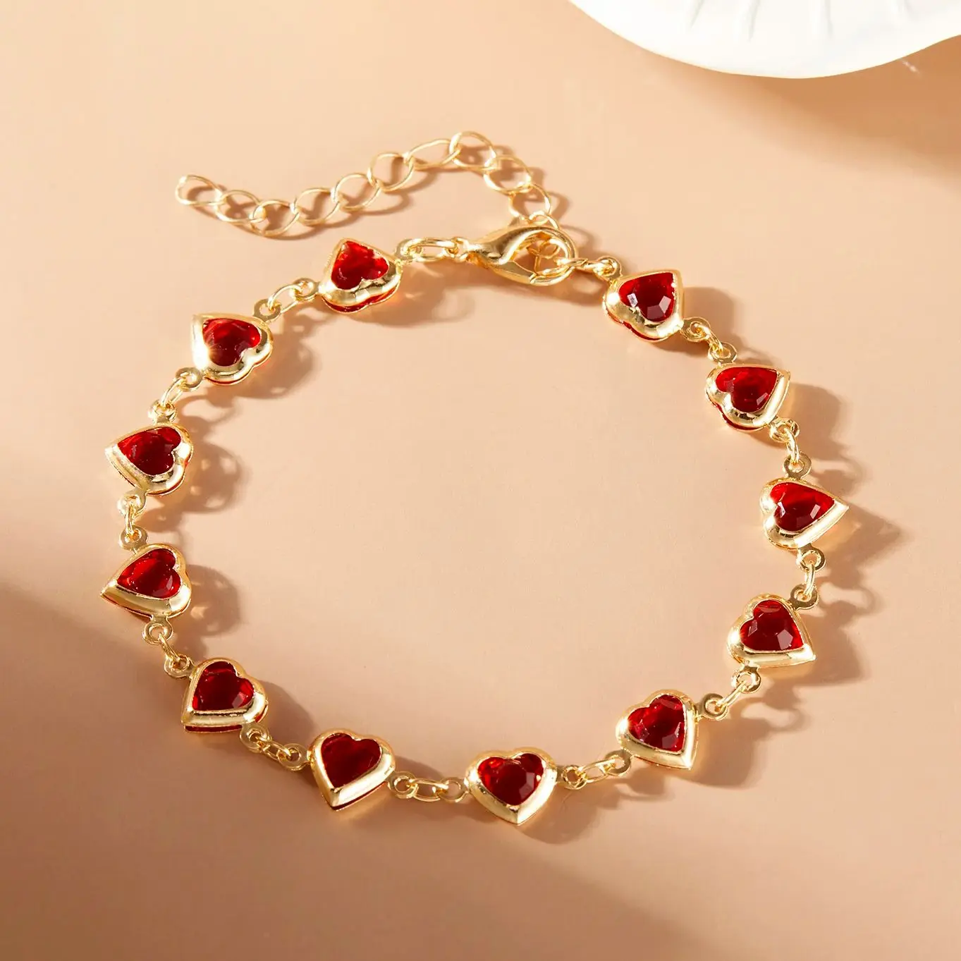 Elegant Red Crystal Zircon Metal Chain Bracelets for Women Colorful Heart Bracelets Party Wedding Girl Wrist Jewelry Gift