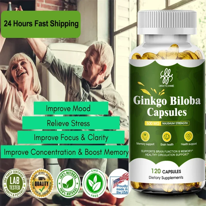 Biologische Ginkgo Biloba extra capsules-120 vegetarische capsules voor mannen en vrouwen, niet-GMO, glutenvrij voedingssupplement