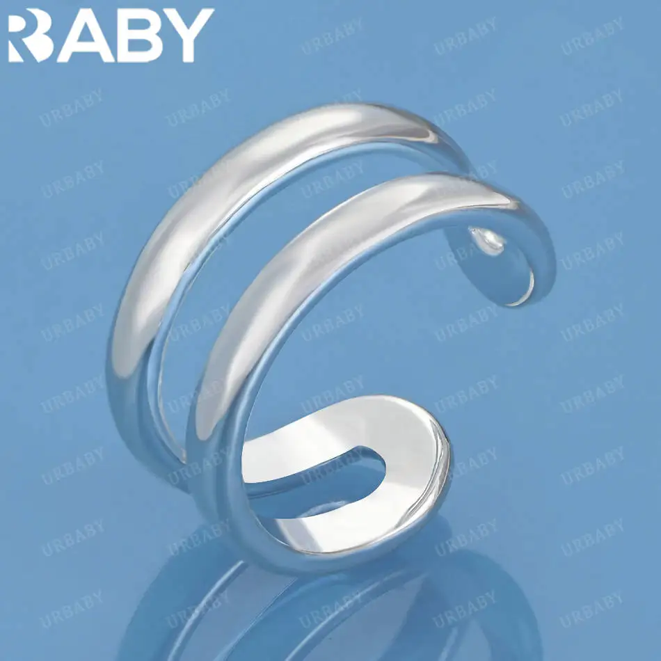

URBABY 925 Sterling Silver Size 7-10 Line Open Ring For Women Men Grace Jewelry Trend Fashionable Birthday Party Gifts