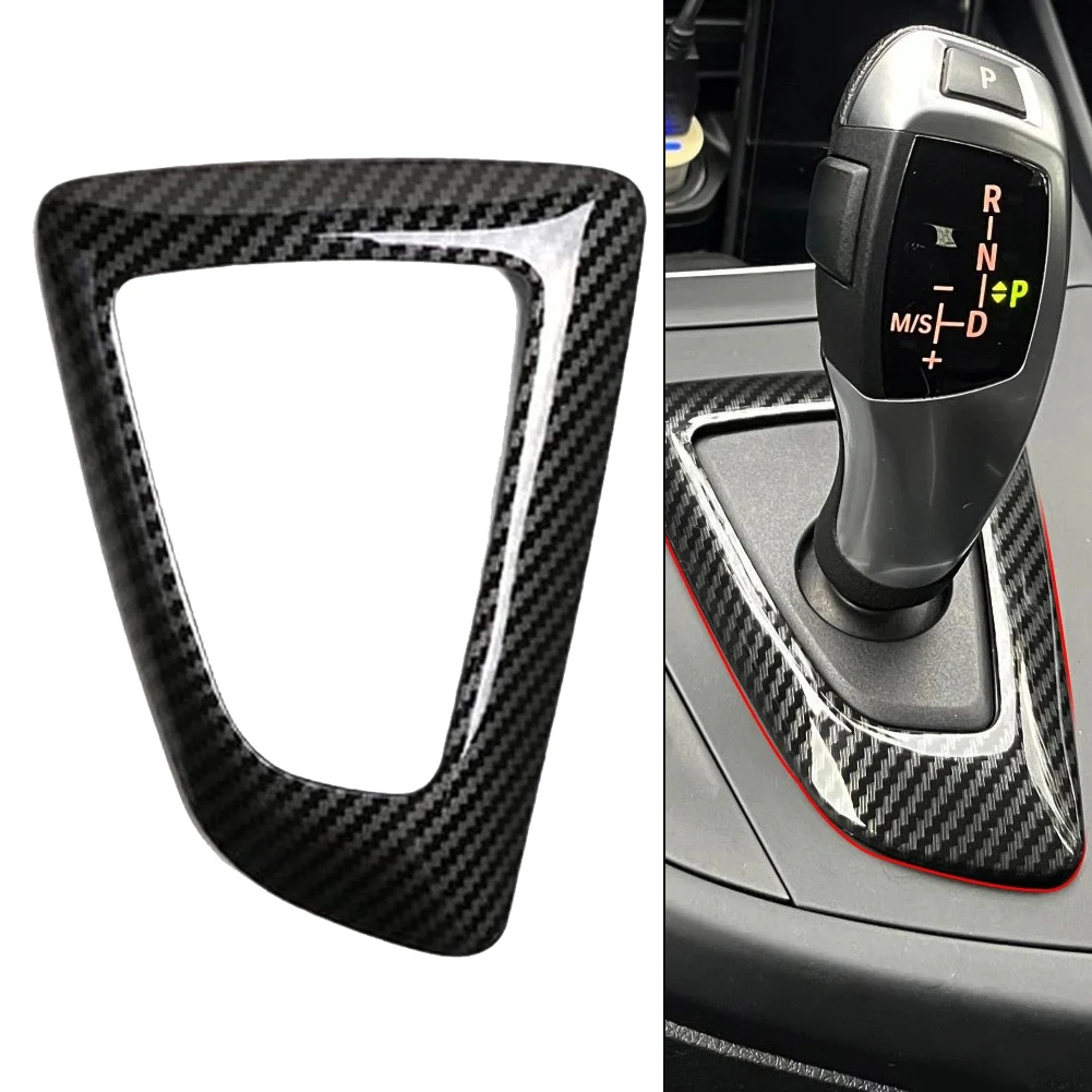 

Black Plastic ABS 13*10*1 Cm For BMW For 123 Series Carbon Fiber Gear Shift Knob Cover Base Panel Upgrade Car Accessories