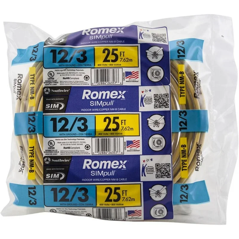 Romex brand SIMpull solid indoor 12/3 W/G NMB cable 25ft coil - SW #63947621