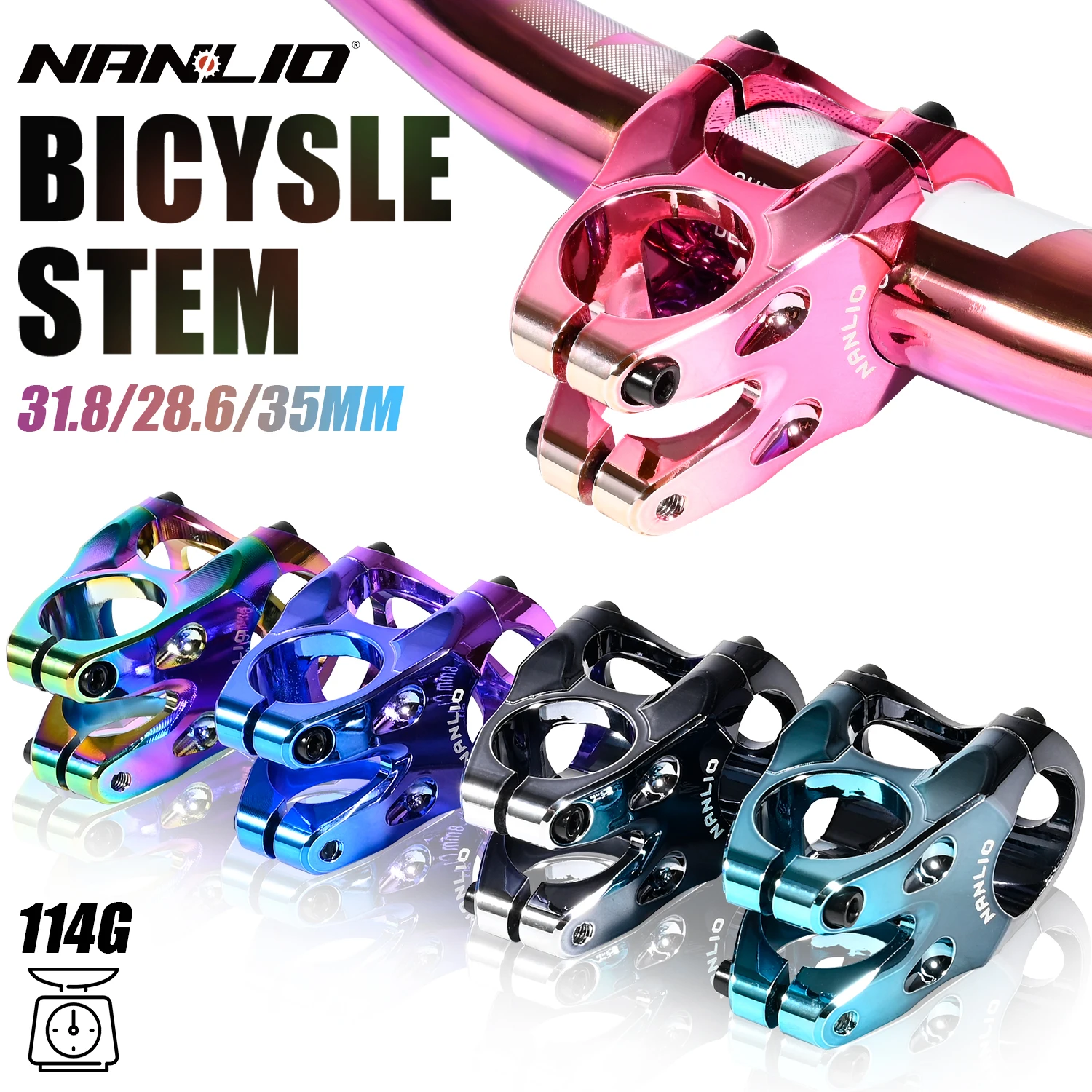 NANLIO Bike Stem 0° Angle 35mm Length 40mm Height Dual-Color Gradient Positive and Negative Ion Baking Paint Wear-Resistant 114g