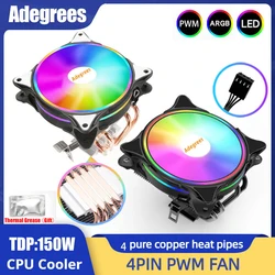 ARGB CPU Cooler 4 Heat Pipes 4PIN PWM 120MM PC Processor Cooler Fan for Intel LGA 2011 1700 1155 1150 1151 1366 AM4 AM3 AM5