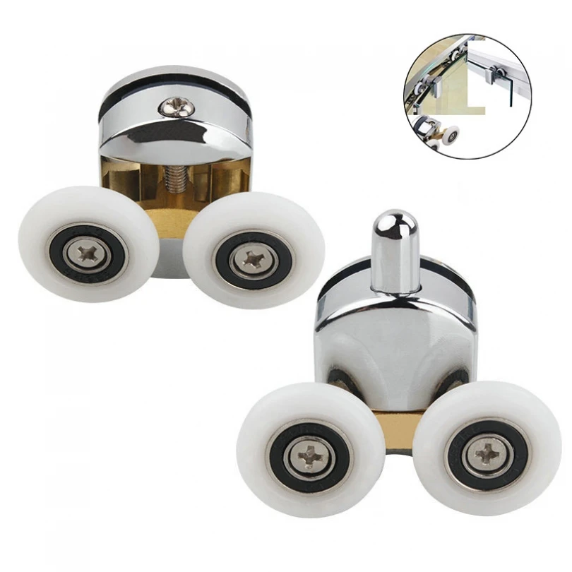 

1 Piece 23mm Metal Double Wheels Shower Door Rollers for 0.47 inch to 0.55 inch Glass Hole with Bumpers Screw