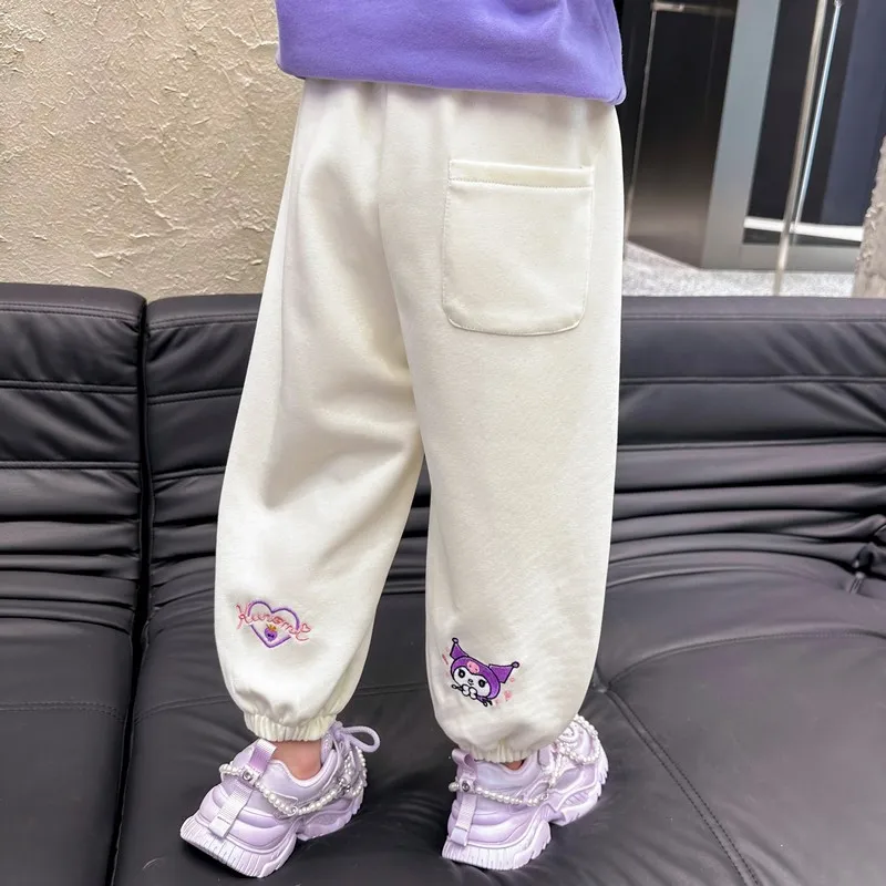 Girl Pants Spring Autumn Sanrios Kuromi New Leisure Sweatpants Anime Child Clothing Kawaii Cartoon Loose Cotton Trousers