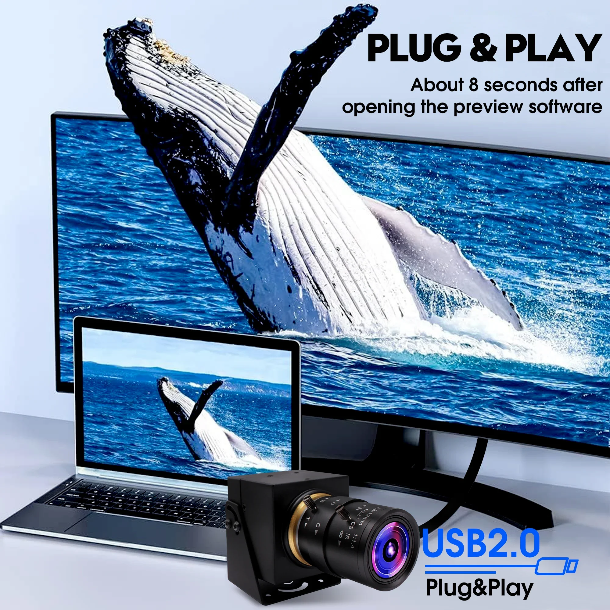 ELP H.264 HDMI USB 카메라, 울트라 HD 4K 30fps CMOS IMX415 컴퓨터 PC 카메라, 윈도우, 리눅스, 노트북용, 4K CS 줌 렌즈 포함