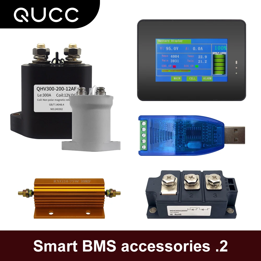 Battery Accessories RS485 LCD Smart Display 300A Diode 75W Resistance 600A Sensor 500A Relay For QUCC 6S-32S BMS Battery Pack