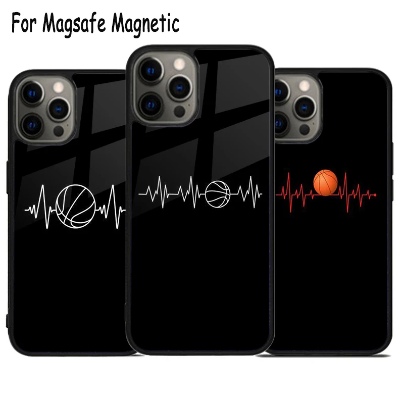 Basketball Heart Beat Wireless Charge Magsafe Phone Case For iPhone 15 16 14 13 11 12 Pro Max Plus Magnetic Bumper Cover