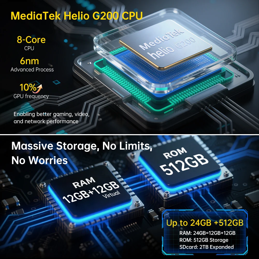 Unihertz 8849 Hike 4G هاتف ذكي متين 200 متر مصباح يدوي LED 23800mAh 24GB 512GB Helio G200 هاتف محمول غير قابل للتدمير NFC #3