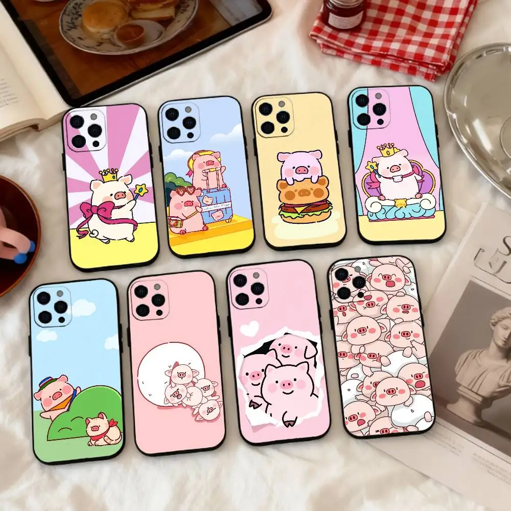 

K-Kawaii C-Cute Cartoon P-Pig Phone Case Silicone Soft For IPhone 17 16 15 14 13 12 11 X XR Plus Pro Max Plus