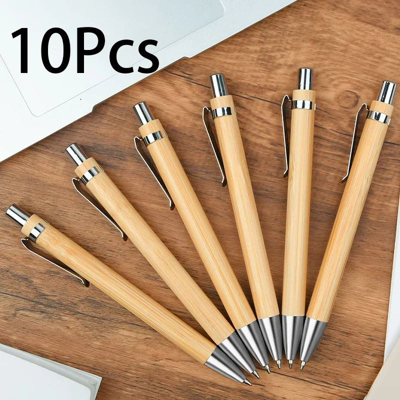 

10Pcs Bamboo Pen Environmental Protection Bamboo Wood Material Press Ballpoint Pens