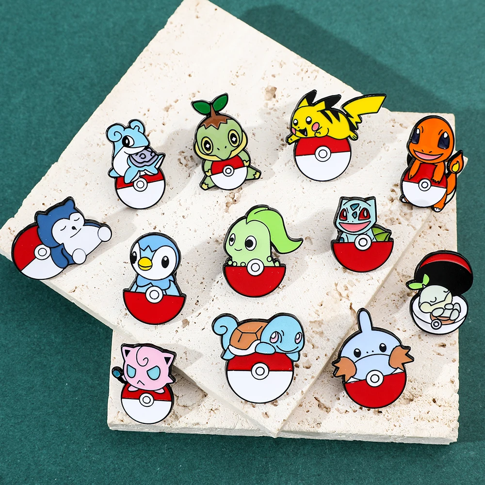 Anime Pokemon Poke Ball Enamel Pins Brooch Pikachu Snorlax Jigglypuff Charmander Metal Badge Clothing Badge Accessories Gifts