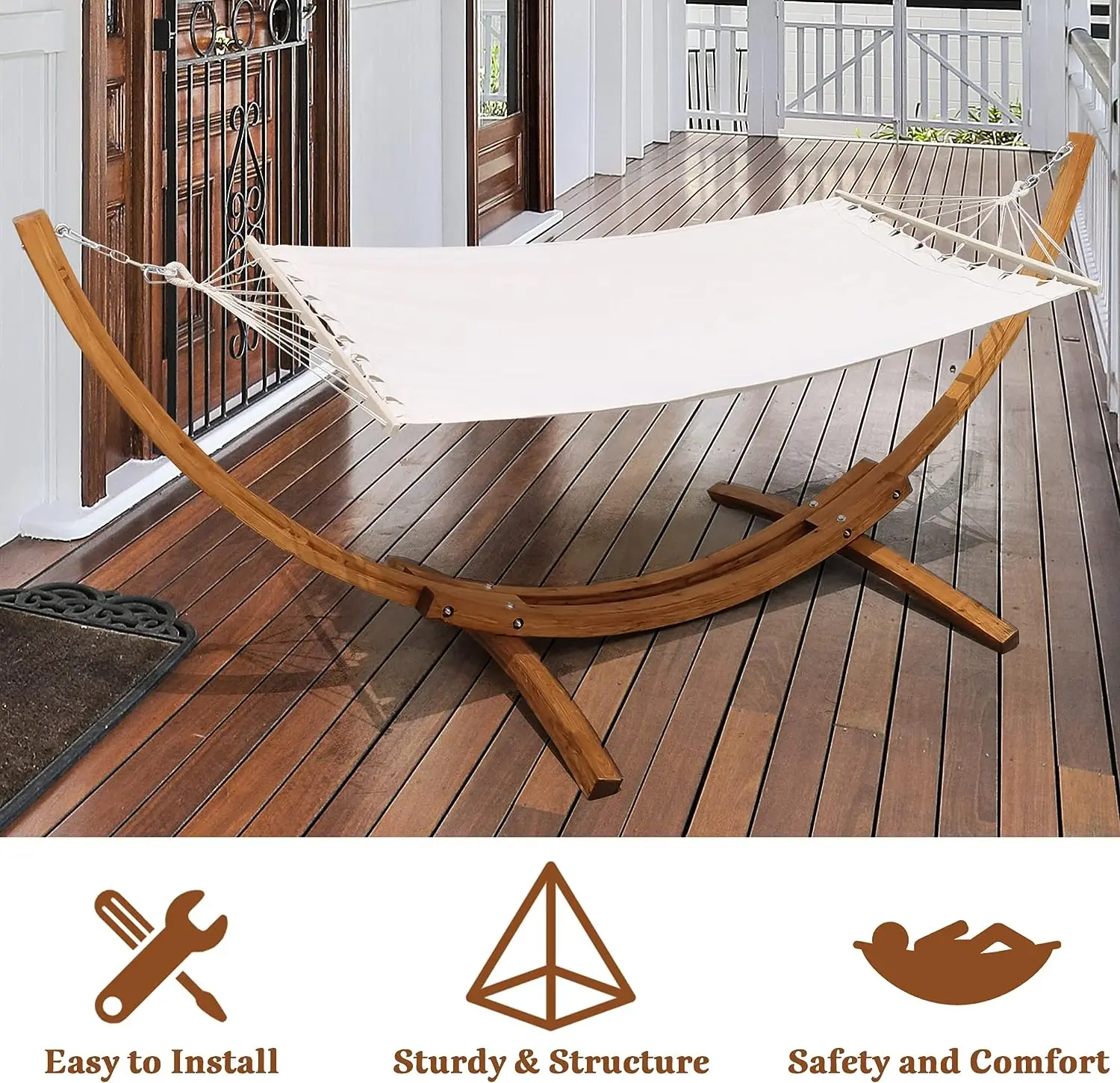 Garden Furniture Large Hammock Stand Bed 2 Person Heavy Duty Wooden Hammock Stand