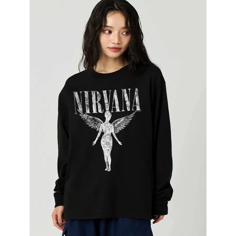 تي شيرت American Retro Nirvana Band ثلاثي الأبعاد مطبوع لركوب الدراجات بأكمام طويلة للرجال والنساء، بلوزة فضفاضة عالية الجفاف سريعة الجفاف