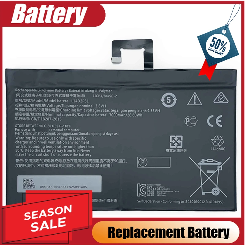 

L14D2P31 Tablet Battery 3.8V 7000mAh For Lenovo Tab2 A10-70 A10-70L Tab 2 A7600-F A10-70F Brand-New High Quality