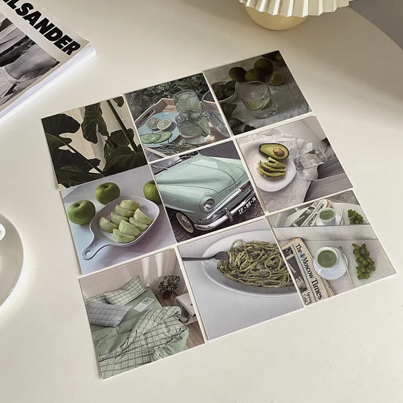 Ins Green Plant Fresh Style Decorative Card Chic Life Postcard Atmosphere Photo Props Background Wall Sticker 9 Sheets Square