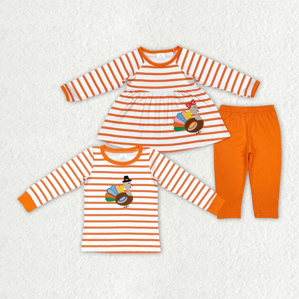 BT0816 Wholesale baby boy clothes Autumn clothes Embroidered turkey orange long-sleeved top Summer Boutique kids clothes girl
