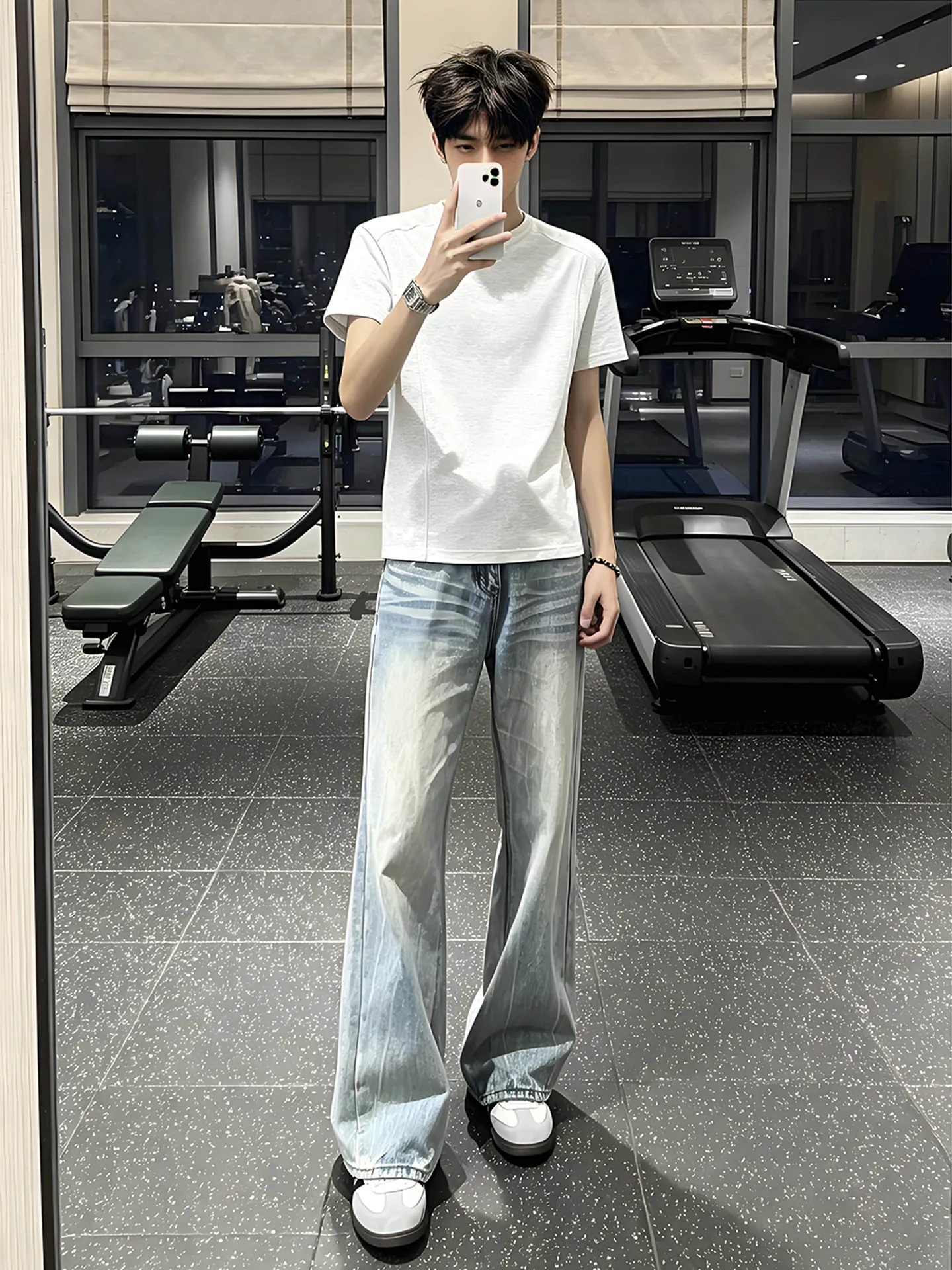Slim Fit Summer Thin Denim Jeans Men's Vibe American Teenagers Straight Leg Pants  Flash Bamboo Node Pattern