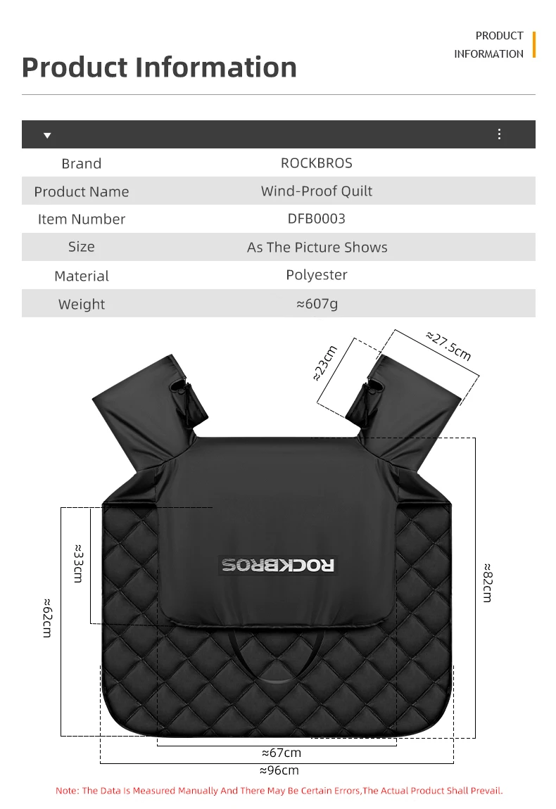 ROCKBROS Electric Bicycle Windshield Thickened Winter Motorcycle Cold Protection Windproof Quilt Keep Warm